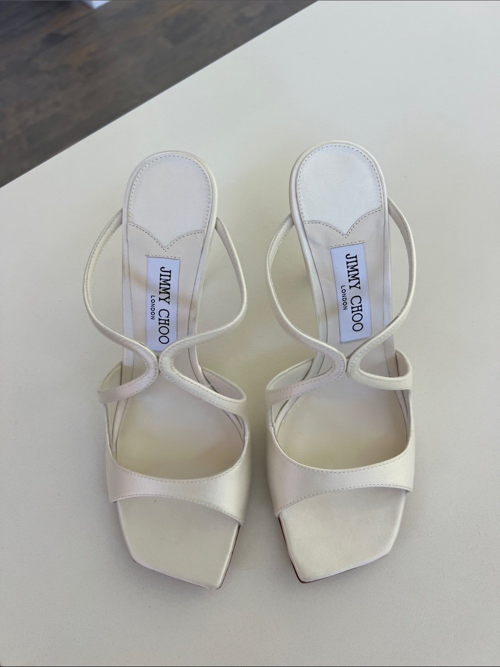 Jimmy Choo anise 95 ivory satin criss cross open toe sandals bridal heels 38.5 - Picture 5 of 11